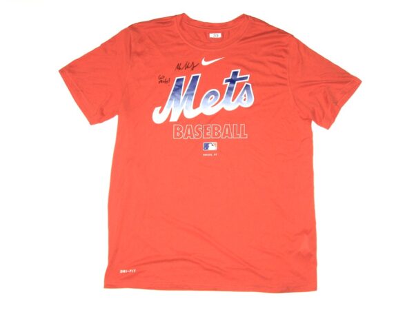 Max Moroff Player Issued & Signed Official Orange New York Mets Baseball #33 Nike Dri-Fit Shirt