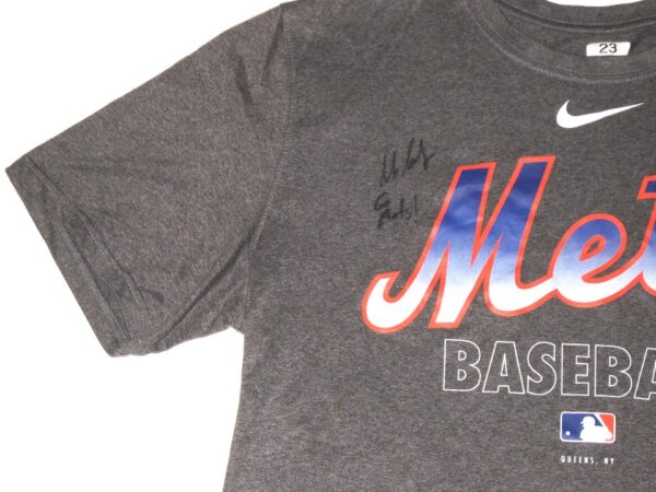 Max Moroff Practice Worn & Signed Official Grey New York Mets Baseball #23 Nike Dri-Fit Large Shirt