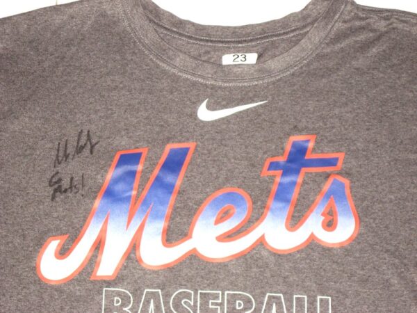 Max Moroff Practice Worn & Signed Official Grey New York Mets Baseball #23 Nike Dri-Fit Large Shirt