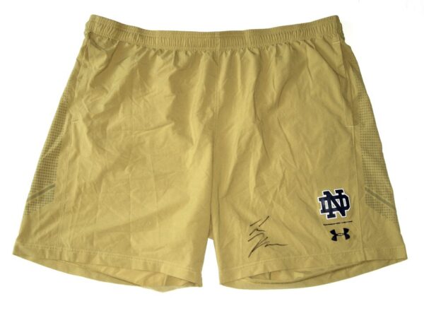 Tommy Kraemer Practice Worn & Signed Official Gold Notre Dame Fighting Irish #78 Under Armour HeatGear 3XL Shorts