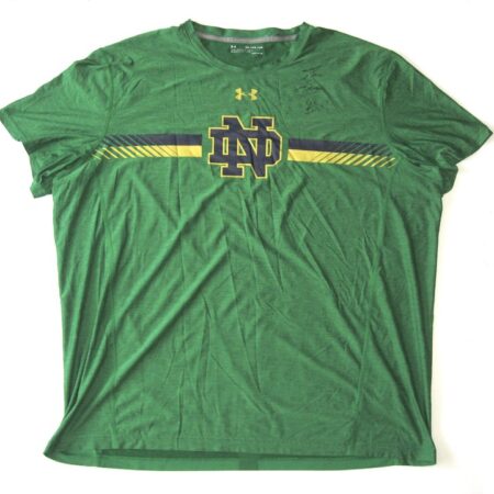 Tommy Kraemer Practice Worn & Signed Official Green Notre Dame Fighting Irish HeatGear 3XL Shirt