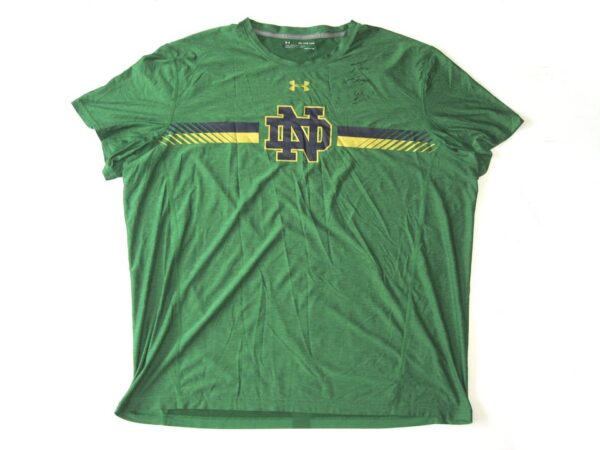 Tommy Kraemer Practice Worn & Signed Official Green Notre Dame Fighting Irish HeatGear 3XL Shirt