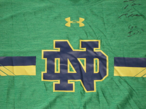 Tommy Kraemer Practice Worn & Signed Official Green Notre Dame Fighting Irish HeatGear 3XL Shirt