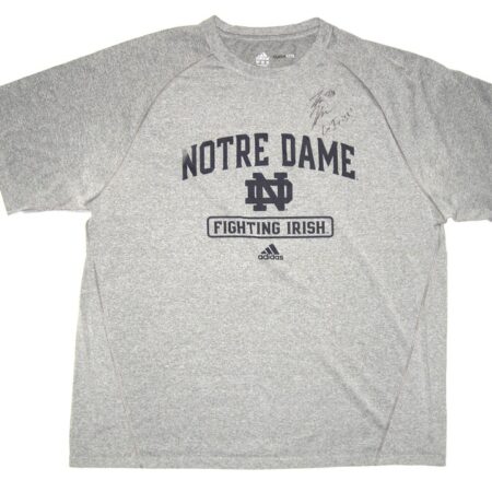 Tommy Kraemer Practice Worn & Signed Official Grey Notre Dame Fighting Irish Adidas 2XL Shirt