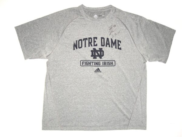 Tommy Kraemer Practice Worn & Signed Official Grey Notre Dame Fighting Irish Adidas 2XL Shirt