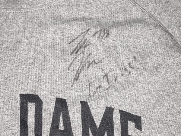 Tommy Kraemer Practice Worn & Signed Official Grey Notre Dame Fighting Irish Adidas 2XL Shirt