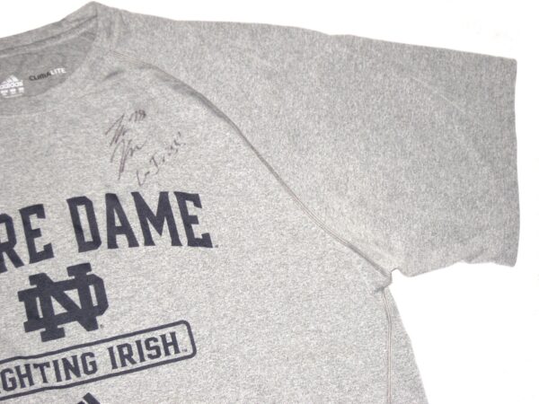 Tommy Kraemer Practice Worn & Signed Official Grey Notre Dame Fighting Irish Adidas 2XL Shirt