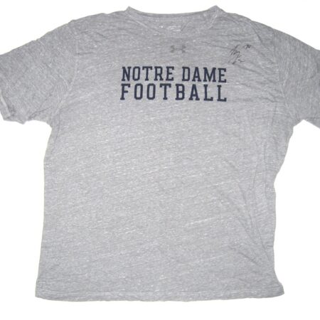 Tommy Kraemer Practice Worn & Signed Official Grey Notre Dame Fighting Irish Football Under Armour HeatGear 3XL Shirt