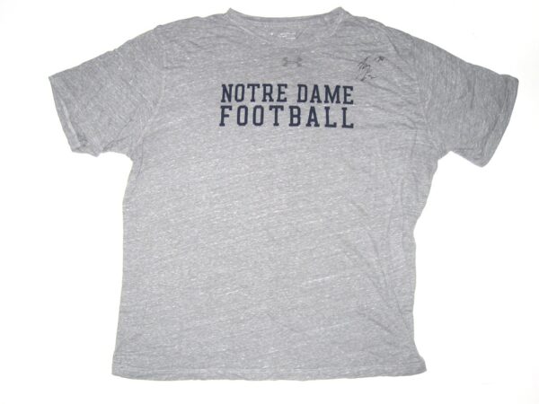 Tommy Kraemer Practice Worn & Signed Official Grey Notre Dame Fighting Irish Football Under Armour HeatGear 3XL Shirt
