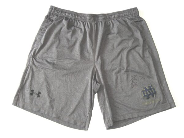 Tommy Kraemer Practice Worn & Signed Official Notre Dame Fighting Irish Football #72 Under Armour 2XL Shorts