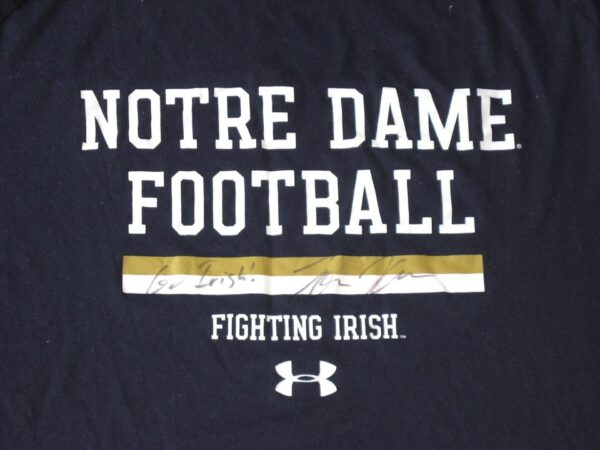 Tommy Kraemer Practice Worn & Signed Official Notre Dame Fighting Irish Football Under Armour 3XL Shirt