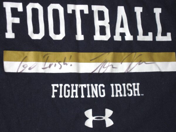 Tommy Kraemer Practice Worn & Signed Official Notre Dame Fighting Irish Football Under Armour 3XL Shirt