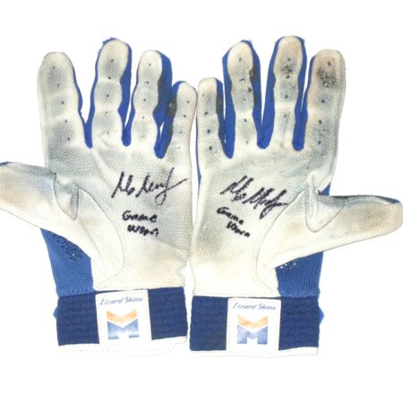 Max Moroff 2020 New York Mets Game Worn & Signed Blue & White Lizard Skins Batting Gloves