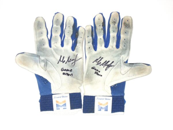 Max Moroff 2020 New York Mets Game Worn & Signed Blue & White Lizard Skins Batting Gloves