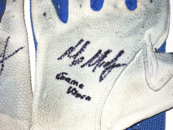 Max Moroff 2020 New York Mets Game Worn & Signed Blue & White Lizard Skins Batting Gloves