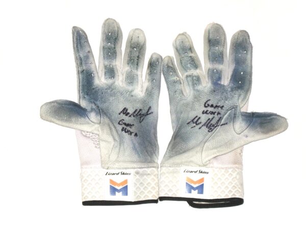 Max Moroff 2020 New York Mets Game Worn & Signed White Lizard Skins Batting Gloves