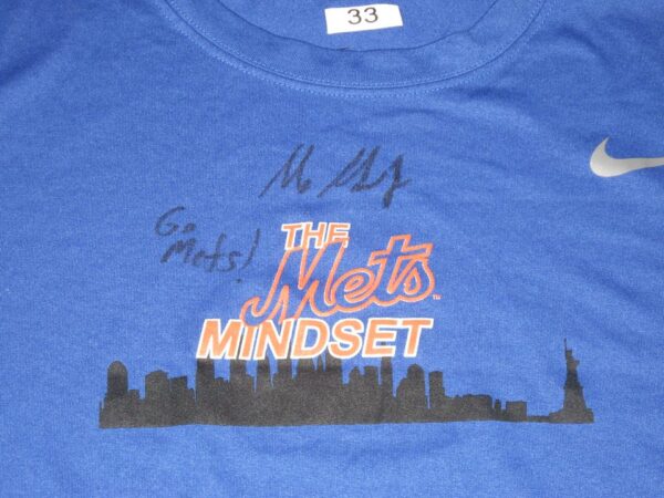 Max Moroff 2020 Spring Training Worn & Signed Official Blue New York Mets #33 The Mets Mindset Nike Dri-Fit Shirt