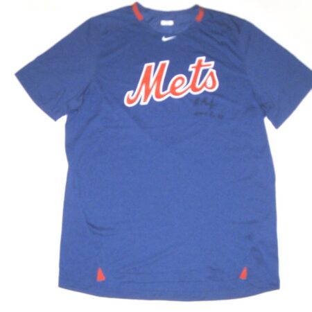 Max Moroff Player Issued & Signed Official New York Mets #33 Nike Dri-Fit Shirt - Worn for Batting Practice!