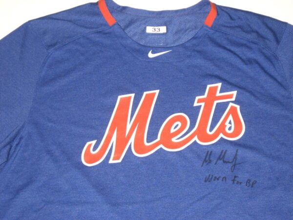 Max Moroff Player Issued & Signed Official New York Mets #33 Nike Dri-Fit Shirt - Worn for Batting Practice!