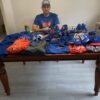 Max Moroff with 2020 New York Mets Game Worn & Signed Blue & White Lizard Skins Batting Gloves