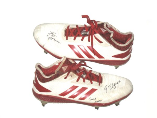 Drew Campbell 2021 Rome Braves Game Worn & Signed White & Red Adidas Adizero Baseball Cleats