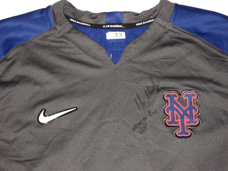 Max Moroff Player Issued & Signed Official New York Mets #33 Nike Dri-Fit  Thermal Crew Sweatshirt - Worn for Batting Practice!