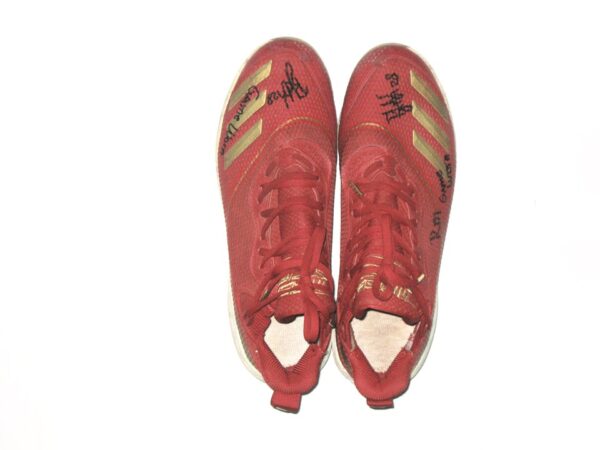 Shean Michel 2021 Rome Braves Game Worn & Signed Red & Gold Adidas Icon V Boost Baseball Cleats