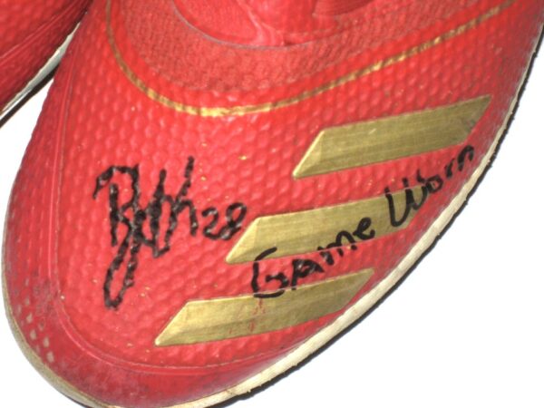 Shean Michel 2021 Rome Braves Game Worn & Signed Red & Gold Adidas Icon V Boost Baseball Cleats