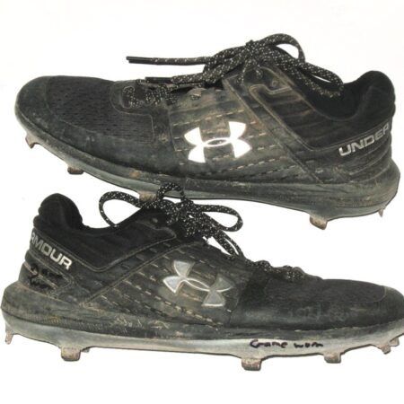 Andrew Moritz 2021 Rome Braves Game Worn & Signed Black & Silver Under Armour Baseball Cleats