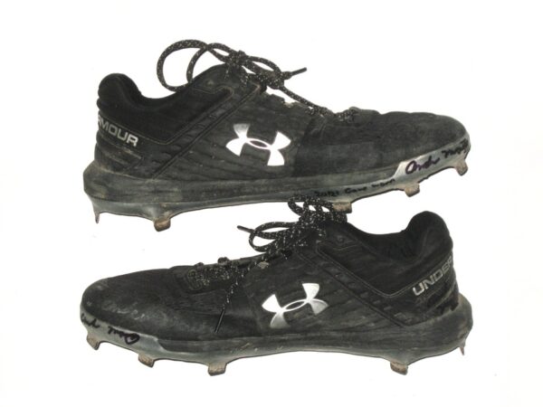 Andrew Moritz 2021 Rome Braves Game Worn & Signed Black & Silver Under Armour Baseball Cleats