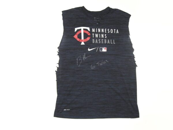 Bradley Hanner 2021 Practice Worn & Signed Minnesota Twins Baseball Nike Dri-Fit XL Shirt