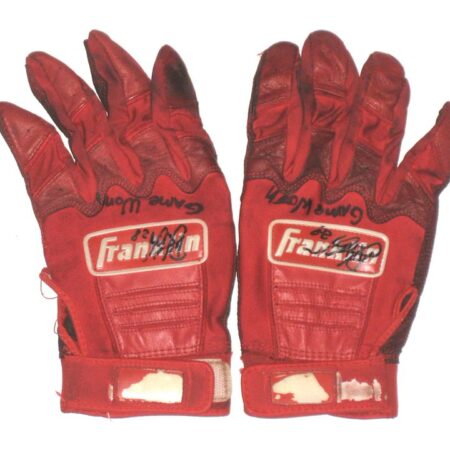 Shean Michel 2021 Rome Braves Game Worn & Signed Red Franklin Batting Gloves