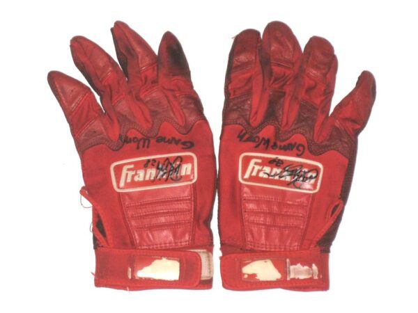 Shean Michel 2021 Rome Braves Game Worn & Signed Red Franklin Batting Gloves