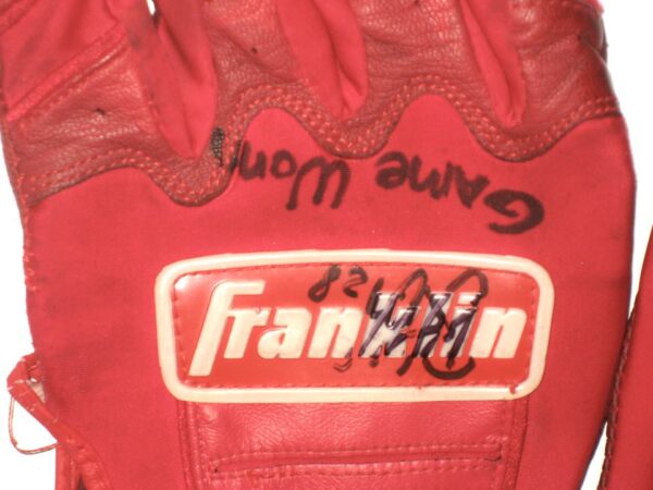 Shean Michel 2021 Rome Braves Game Worn & Signed Red Franklin Batting Gloves