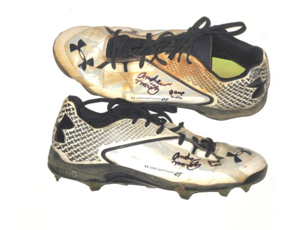 Andrew Moritz 2021 Rome Braves Game Used & Signed Under Armour Deception Diamond Tips Baseball Cleats
