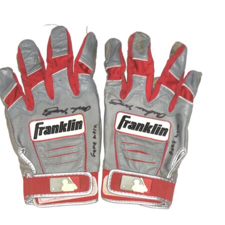 Andrew Moritz 2021 Rome Braves Game Worn & Signed Gray & Red Franklin Batting Gloves