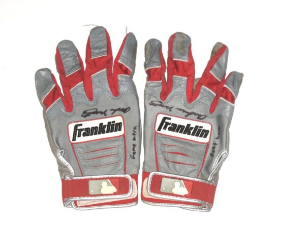 Andrew Moritz 2021 Rome Braves Game Worn & Signed Gray & Red Franklin Batting Gloves