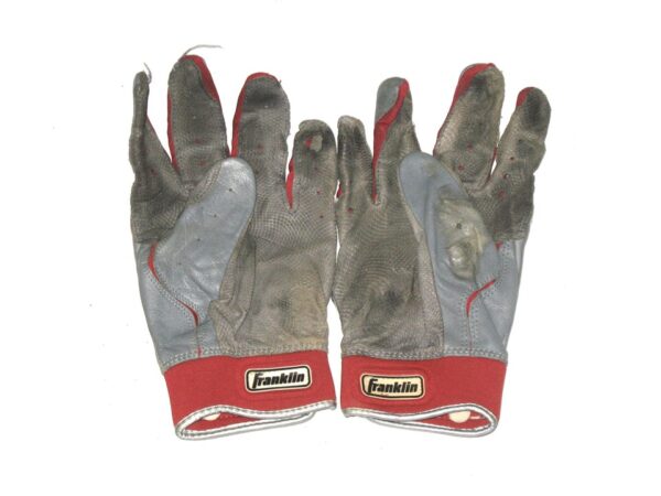 Andrew Moritz 2021 Rome Braves Game Worn & Signed Gray & Red Franklin Batting Gloves