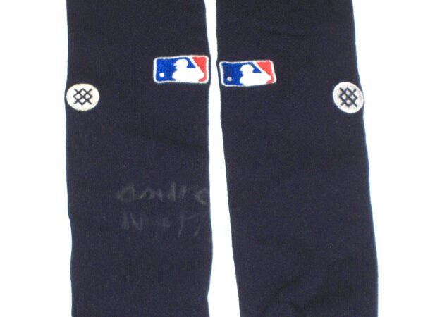 Andrew Moritz 2021 Rome Braves Game Worn & Signed Official Blue & Gray Stance MLB Socks