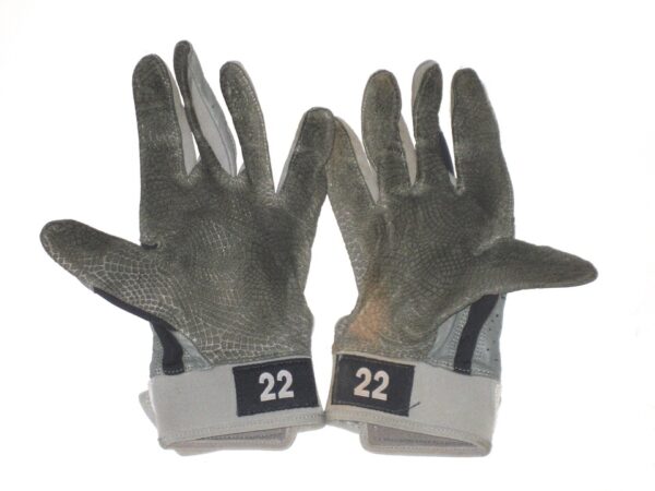 Drew Campbell 2021 Rome Braves Game Worn & Signed Grey & Blue Under Armour Batting Gloves