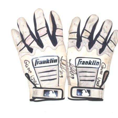 Rusber Estrada 2021 Rome Braves Game Used & Signed White Franklin Batting Gloves