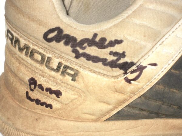 Andrew Moritz 2021 Rome Braves Game Worn & Signed White & Blue Under Armour Baseball Cleats