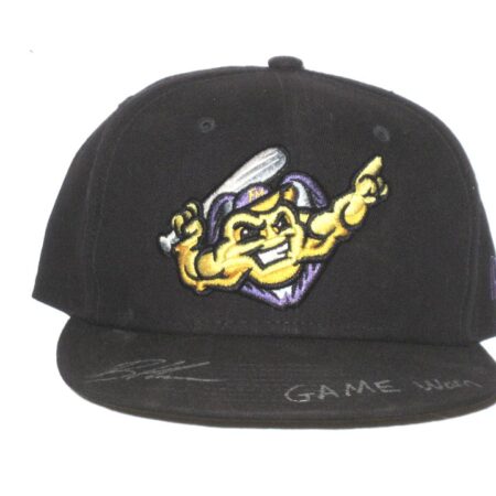 Bradley Hanner Game Worn & Signed Black Fort Myers Mighty Mussels Authentic Collection On-Field New Era 59FIFTY Fitted Hat