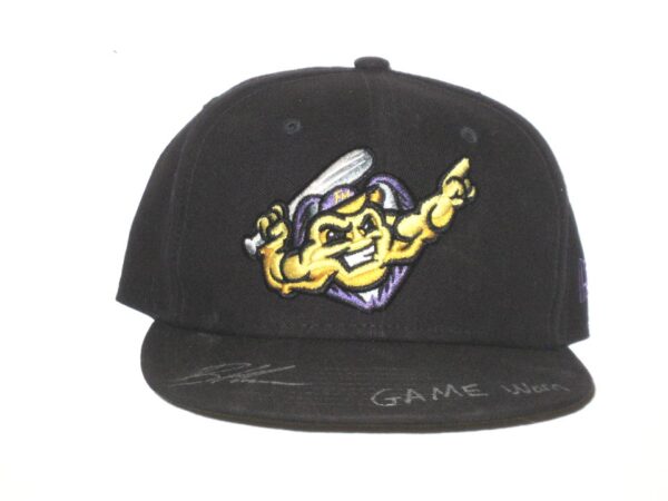 Bradley Hanner Game Worn & Signed Black Fort Myers Mighty Mussels Authentic Collection On-Field New Era 59FIFTY Fitted Hat