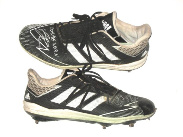 Indigo Diaz 2021 Rome Braves Game Worn & Signed Black & White Adidas Adizero Cleats