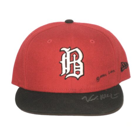 Kade McClure 2021 Game Worn & Signed Red & Black Birmingham Barons Alternate New Era 59FIFTY Hat