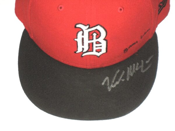 Kade McClure 2021 Game Worn & Signed Red & Black Birmingham Barons Alternate New Era 59FIFTY Hat