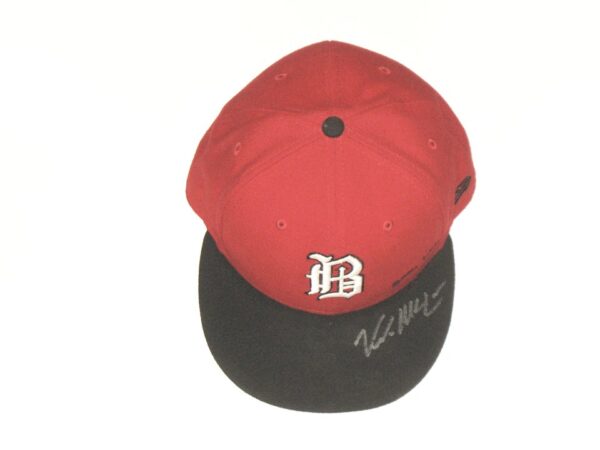 Kade McClure 2021 Game Worn & Signed Red & Black Birmingham Barons Alternate New Era 59FIFTY Hat