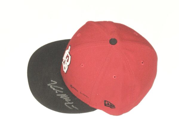 Kade McClure 2021 Game Worn & Signed Red & Black Birmingham Barons Alternate New Era 59FIFTY Hat