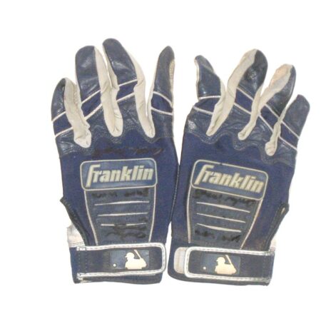 Andrew Moritz 2021 Rome Braves Game Worn & Signed Blue & Grey Franklin Batting Gloves